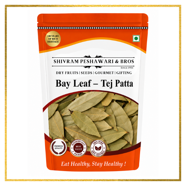 Shivram Peshawari & Bros Bay Leaf Tej Patta resealable pouch with dried bay leaves visible through packaging window